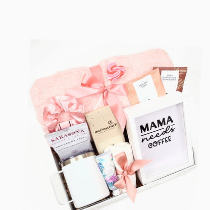 New Mom Gift Box in Pink with a Plush Throw and Coffee - Gifterria US - Gift Box