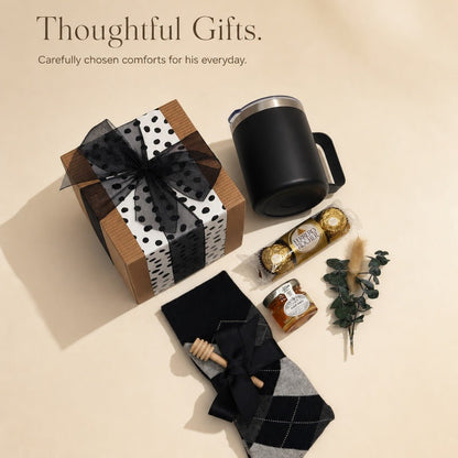 Refined Gift Box for Him with Insulated Mug, Honey and Argyle Socks - Gifterria US - Gift Box
