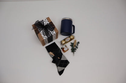 Refined Gift Box for Him with Insulated Mug, Honey and Argyle Socks - Gifterria US - Gift Box