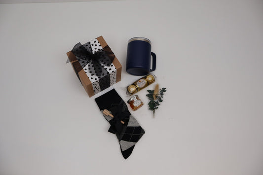Refined Gift Box for Him with Insulated Mug, Honey and Argyle Socks - Gifterria US - Gift Box