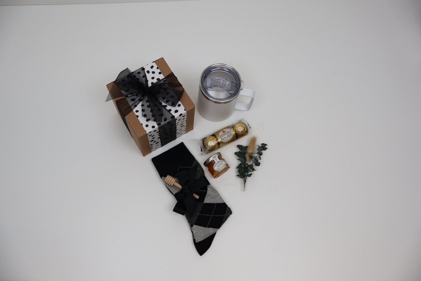 Refined Gift Box for Him with Insulated Mug, Honey and Argyle Socks - Gifterria US - Gift Box