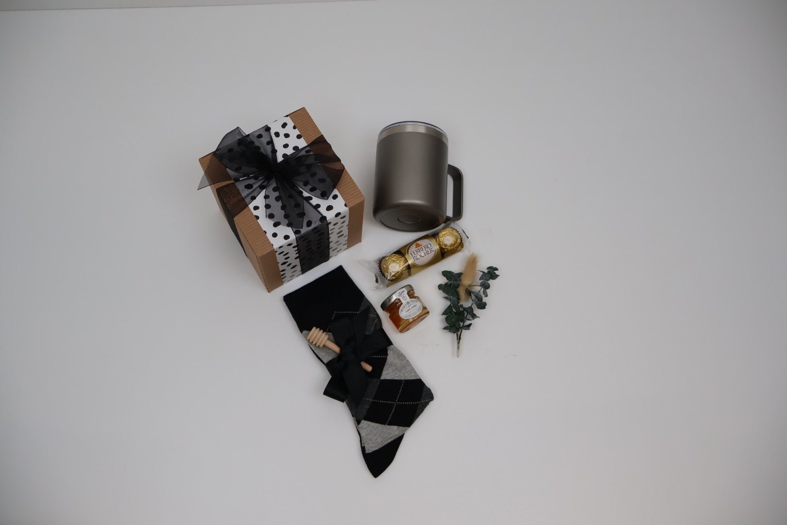 Refined Gift Box for Him with Insulated Mug, Honey and Argyle Socks - Gifterria US - Gift Box