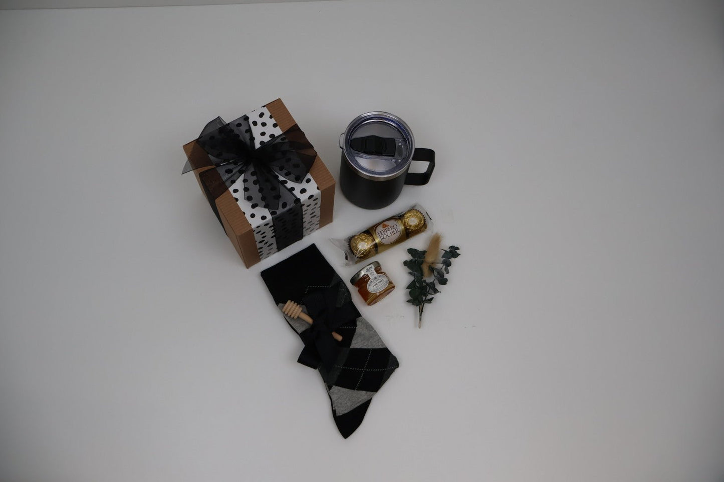 Refined Gift Box for Him with Insulated Mug, Honey and Argyle Socks - Gifterria US - Gift Box