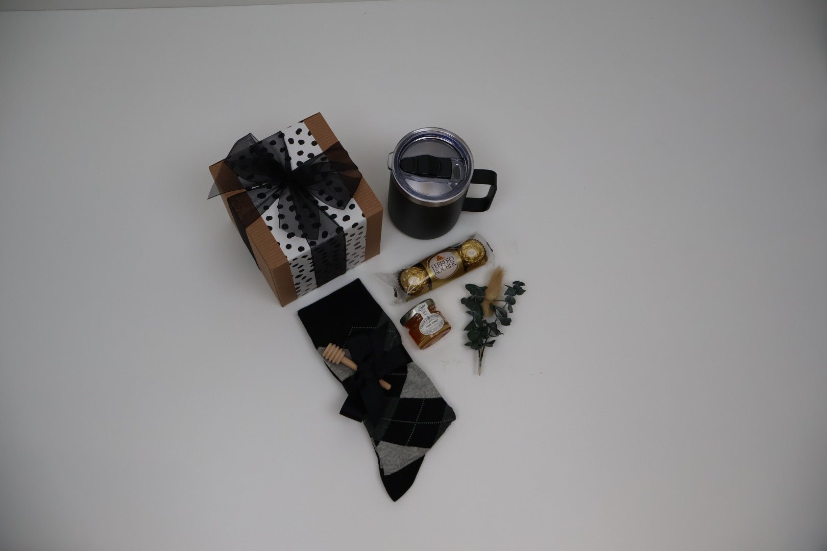 Refined Gift Box for Him with Insulated Mug, Honey and Argyle Socks - Gifterria US - Gift Box
