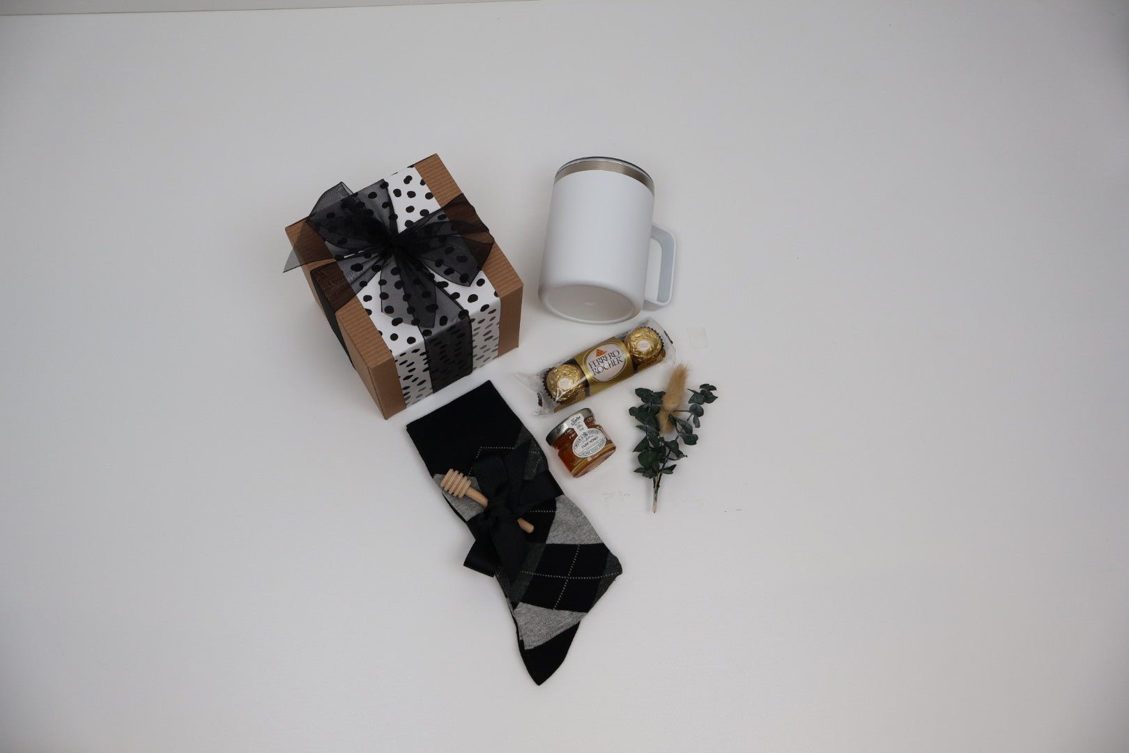 Refined Gift Box for Him with Insulated Mug, Honey and Argyle Socks - Gifterria US - Gift Box
