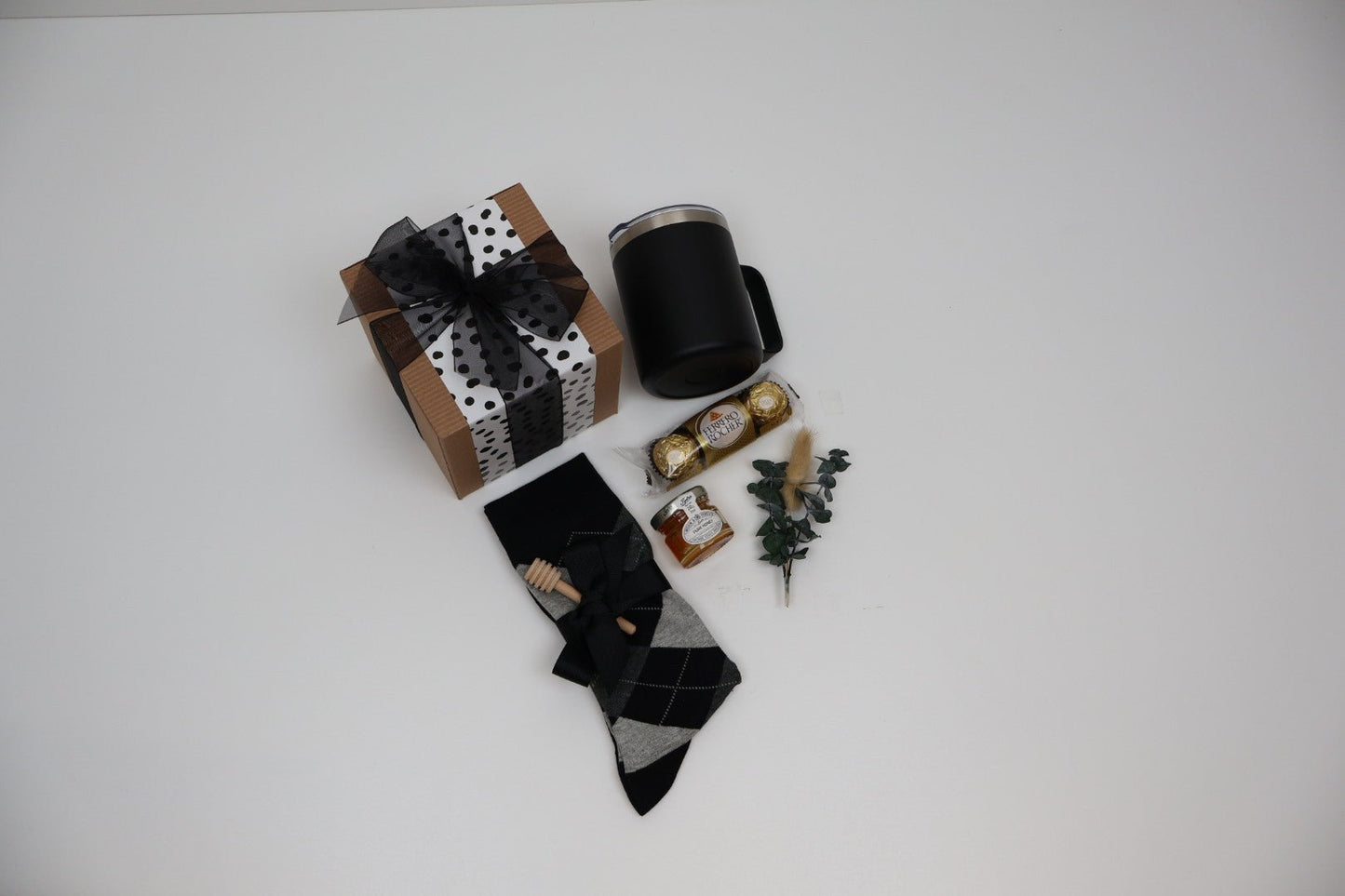 Refined Gift Box for Him with Insulated Mug, Honey and Argyle Socks - Gifterria US - Gift Box