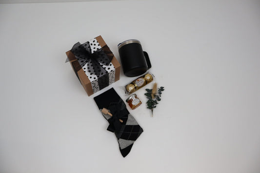 Refined Gift Box for Him with Insulated Mug, Honey and Argyle Socks - Gifterria US - Gift Box