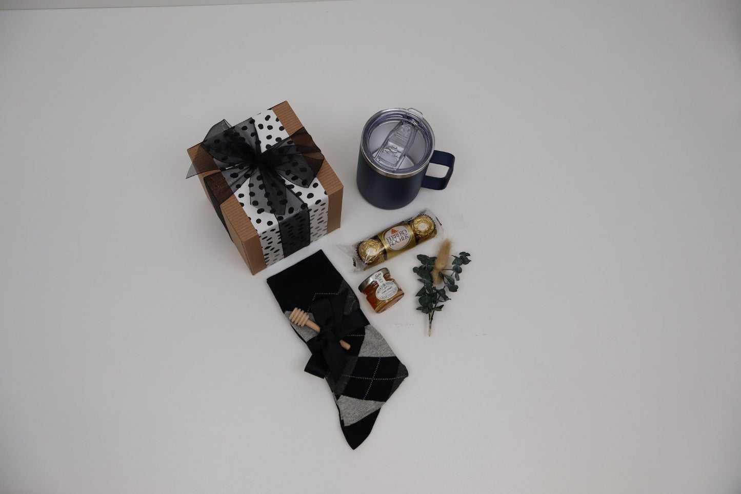 Refined Gift Box for Him with Insulated Mug, Honey and Argyle Socks - Gifterria US - Gift Box