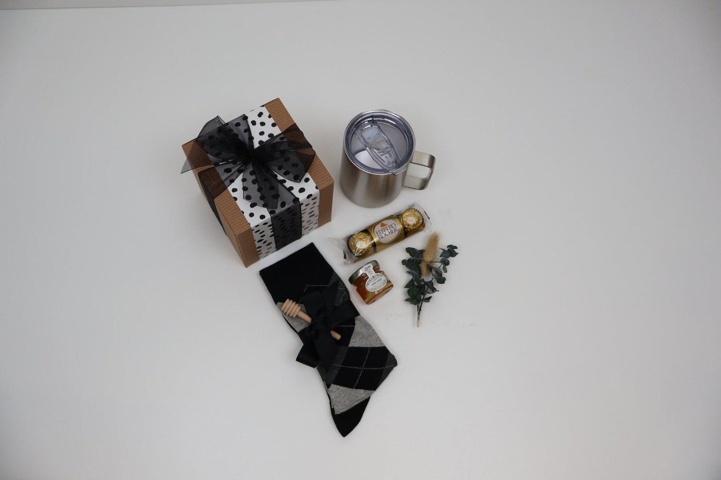 Refined Gift Box for Him with Insulated Mug, Honey and Argyle Socks - Gifterria US - Gift Box