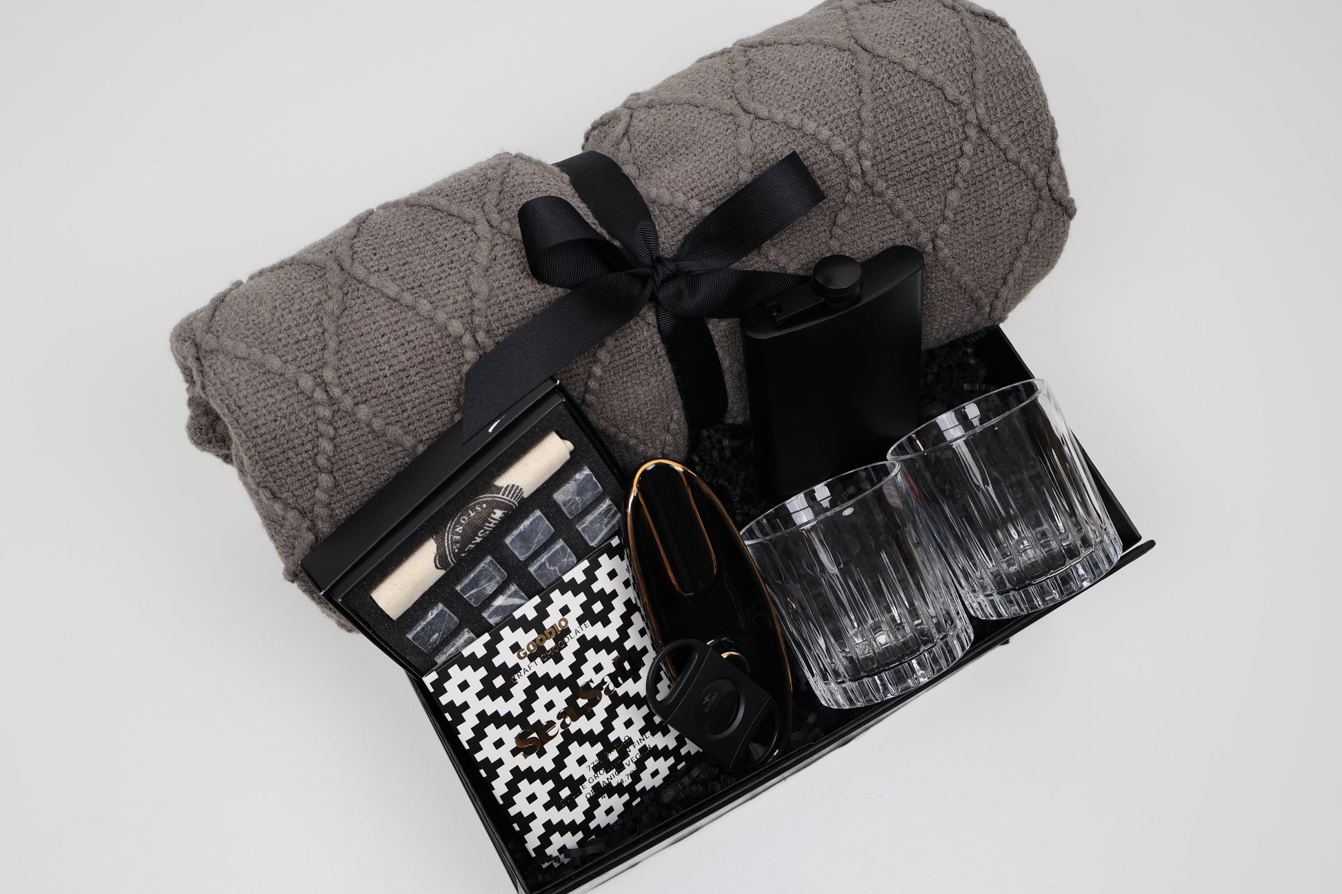 Refined Whiskey & Cigar Gift Box for Him with Glasses and Hip Flask - Gifterria US - Gift Box
