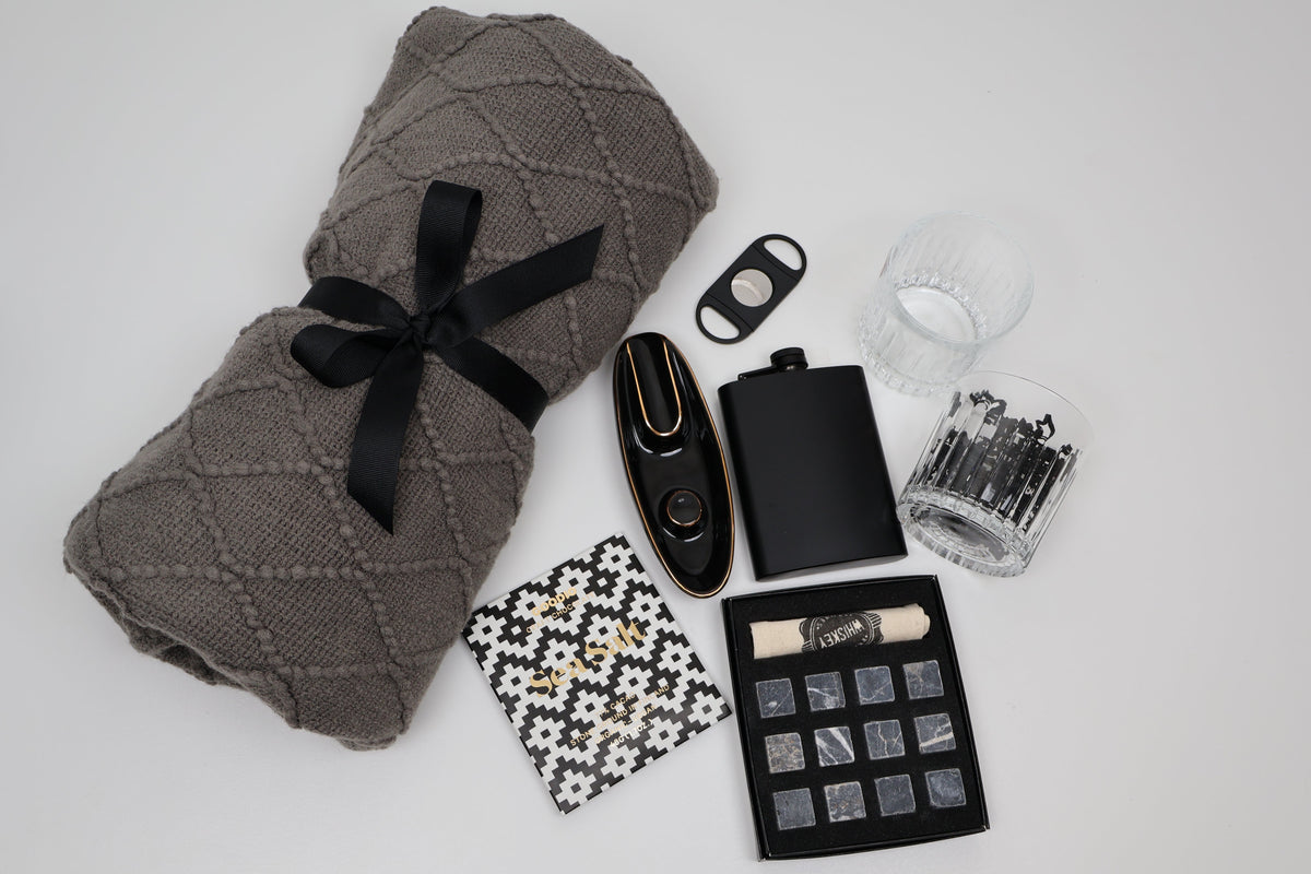Refined Whiskey & Cigar Gift Box for Him with Glasses and Hip Flask - Gifterria US - Gift Box