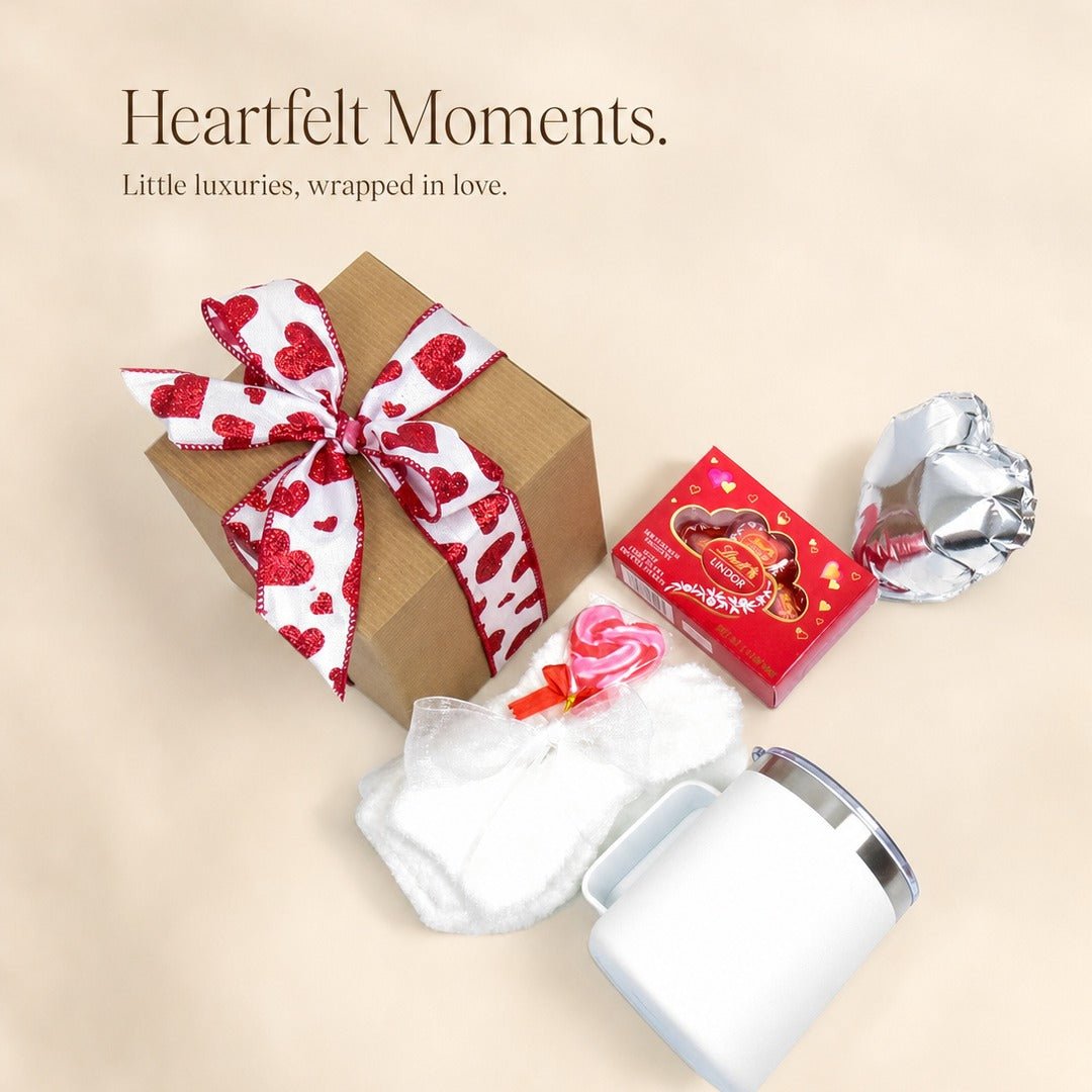 Romantic Gift Set with Tumbler, Plush Socks, Chocolates, and More - Gifterria US - Gift Sets