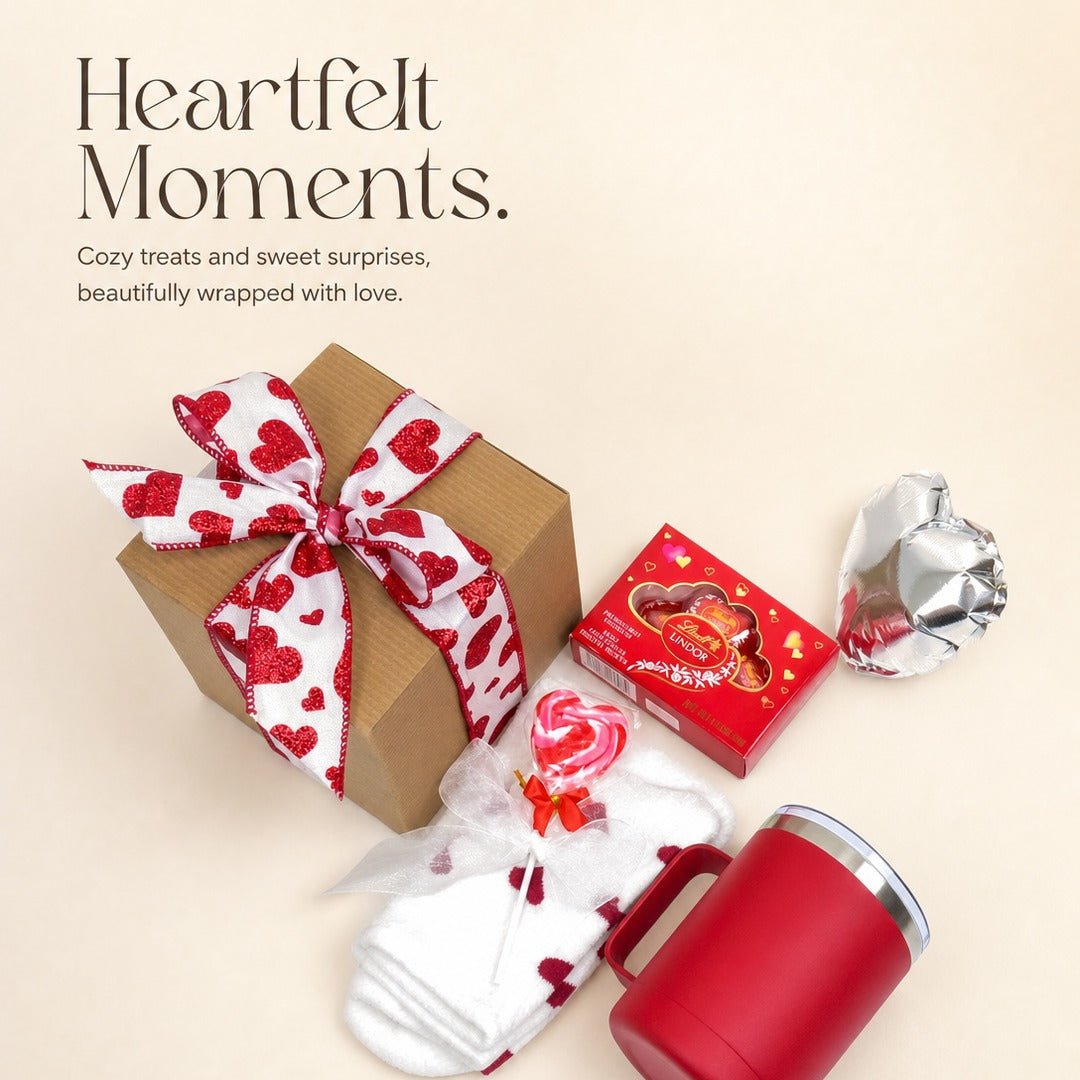 Romantic Gift Set with Tumbler, Plush Socks, Chocolates, and More - Gifterria US - Gift Sets